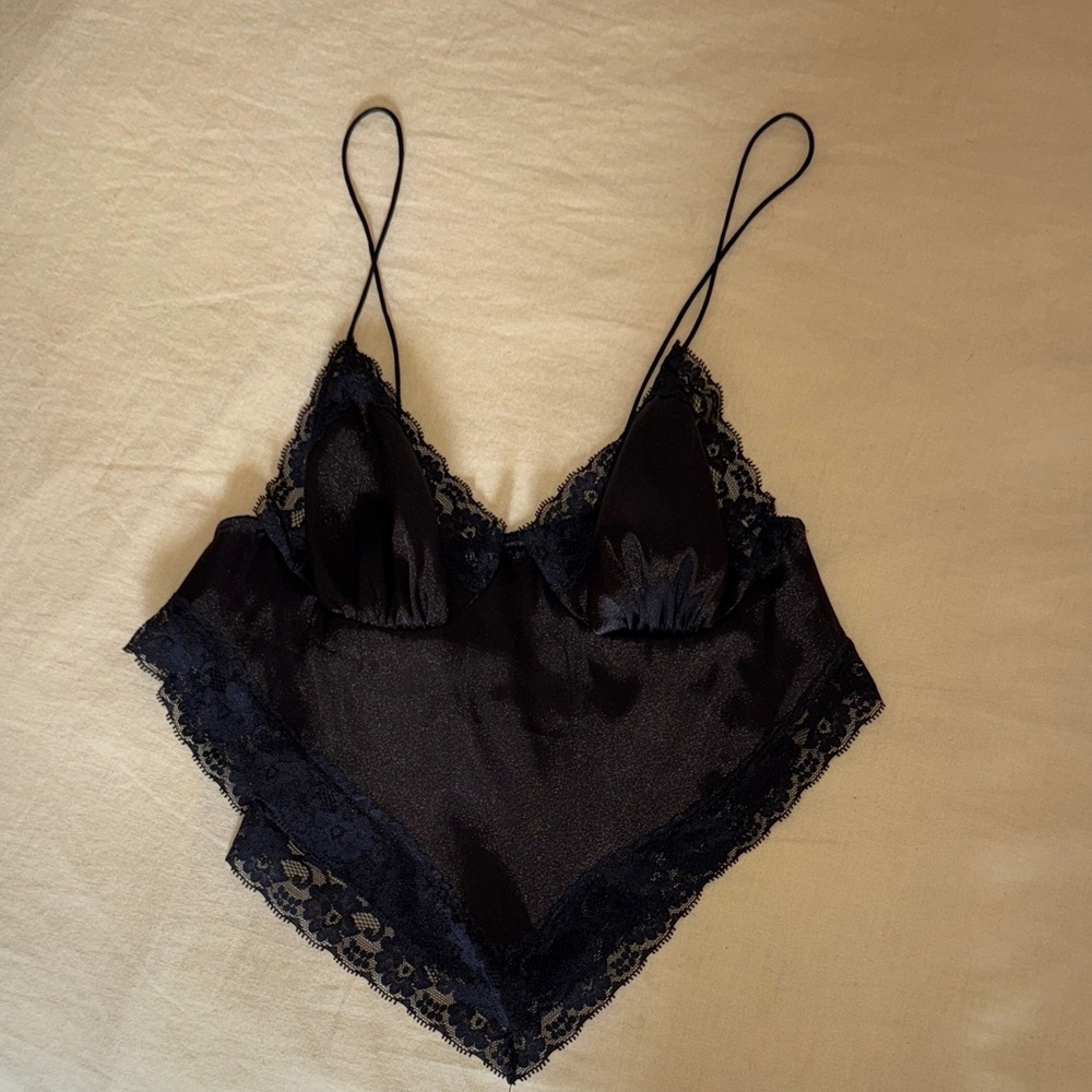 Nasty Gal Black Lace Trim Camisole Crop Top